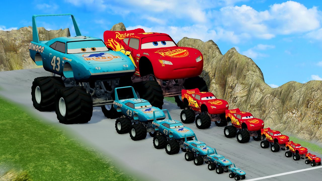 Big & Small Monster Truck McQueen vs Big & Small Monster Truck King Dinoco vs DOWN OF DEATH BeamNG