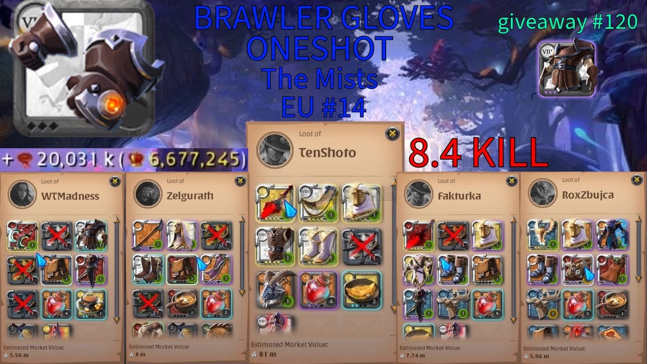 ONESHOT BRAWLER GLOVES The Mists | 8.4 KILL | EU #14 | Albion online - 8.3 giveaway