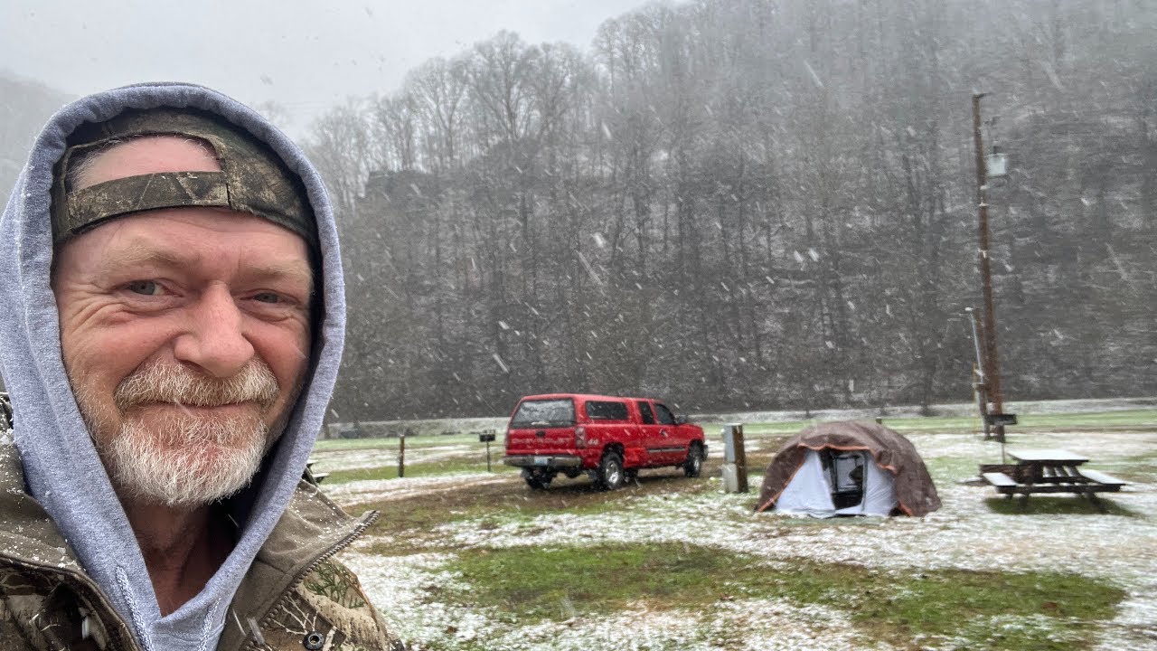 Tent Camping in the snow-Hatfield McCoy Feud Country- Comforts of Home
