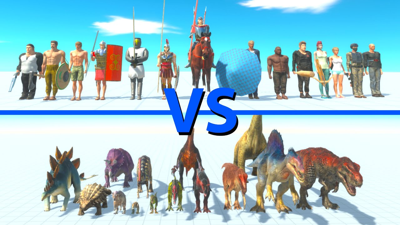 ALL HUMANS Team vs ALL DINOSAURS Team - Animal Revolt Battle Simulator