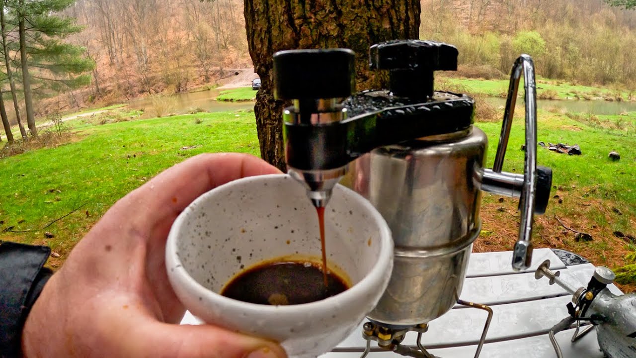 ASMR outdoor coffee in heavy rain with Bellman CX25P, Soto Stormbreaker and the 1-ZPresso K-Ultra