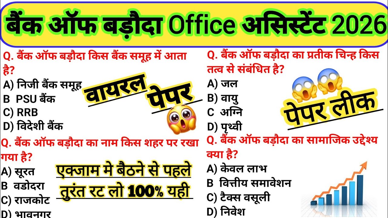 Bank of Baroda Peon Exam 2026😱Viral Paper Solution/Expected Questions/Banking #bobofficeassistant