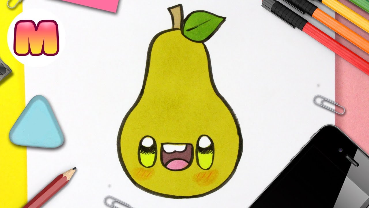 COMO DIBUJAR UNA PERA KAWAII - dibujos kawaii faciles - Aprender a dibujar comida kawaii