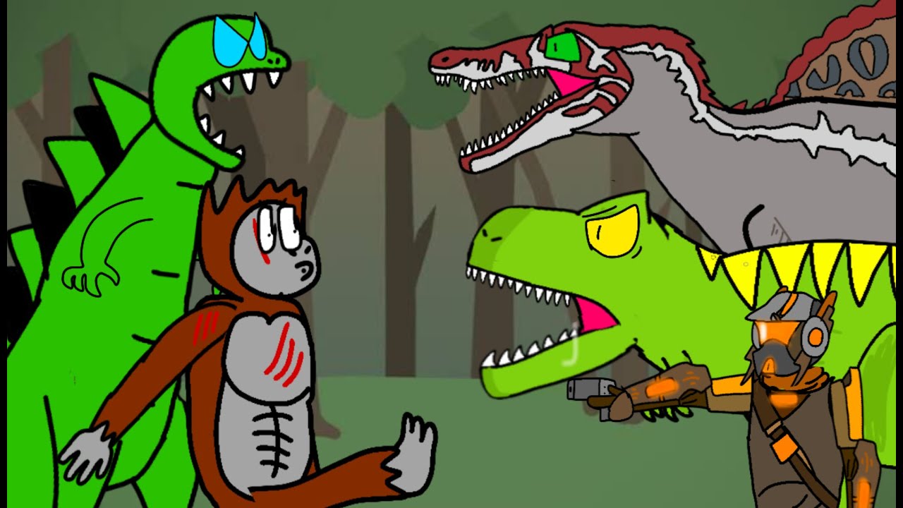 Goji VS Monk VS Jurassic Park 3 (Spino,Bull, and Hori)