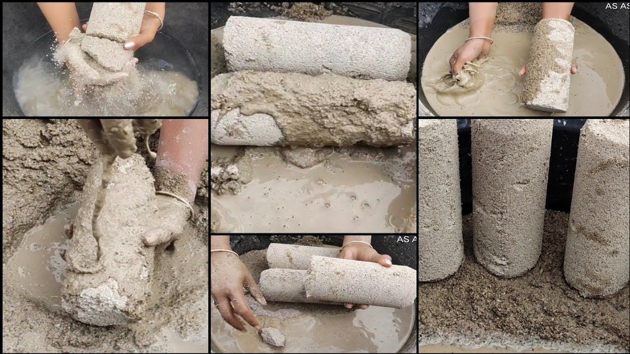 Asmr - P8 Super soft crispy grainy sand cement cylinders water 💦crumbling/dipping🎉 HBD Shiza🎂