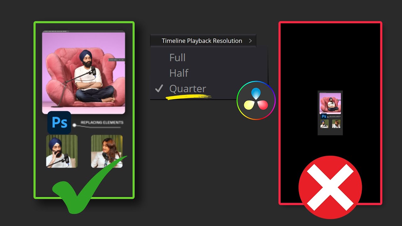 Why is setting playback resolution to quarter redicing frame size by 4 in  Da Vinci Resolve Fusion