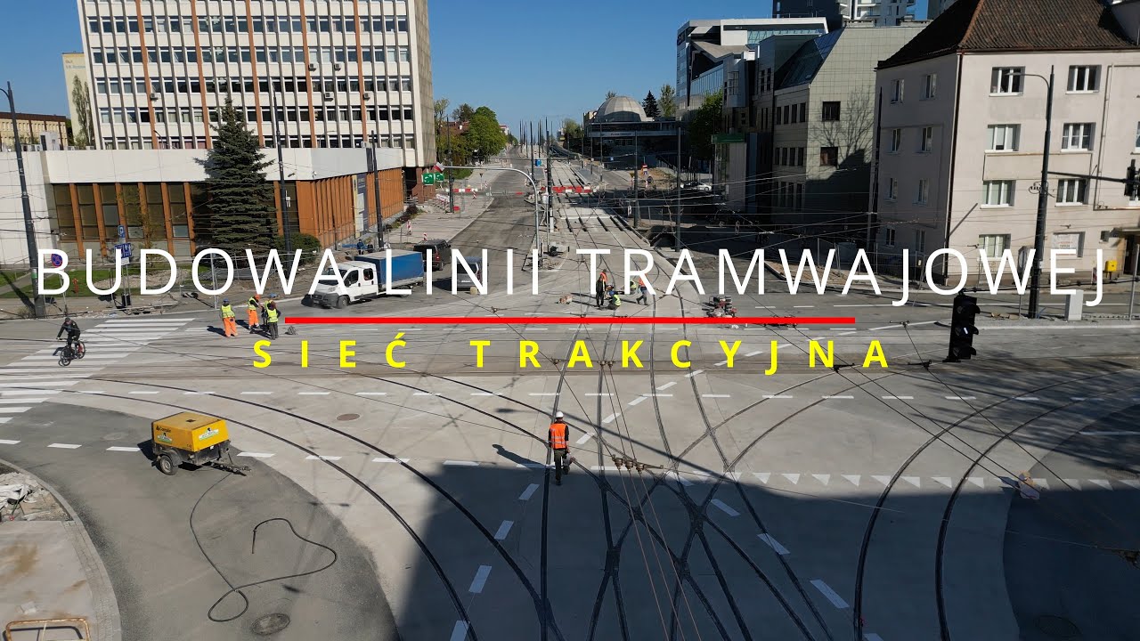 Olsztyn, Budowa Lini Tramwajowej, Sieć trakcyjna | DJI Mini 3 Pro 4K