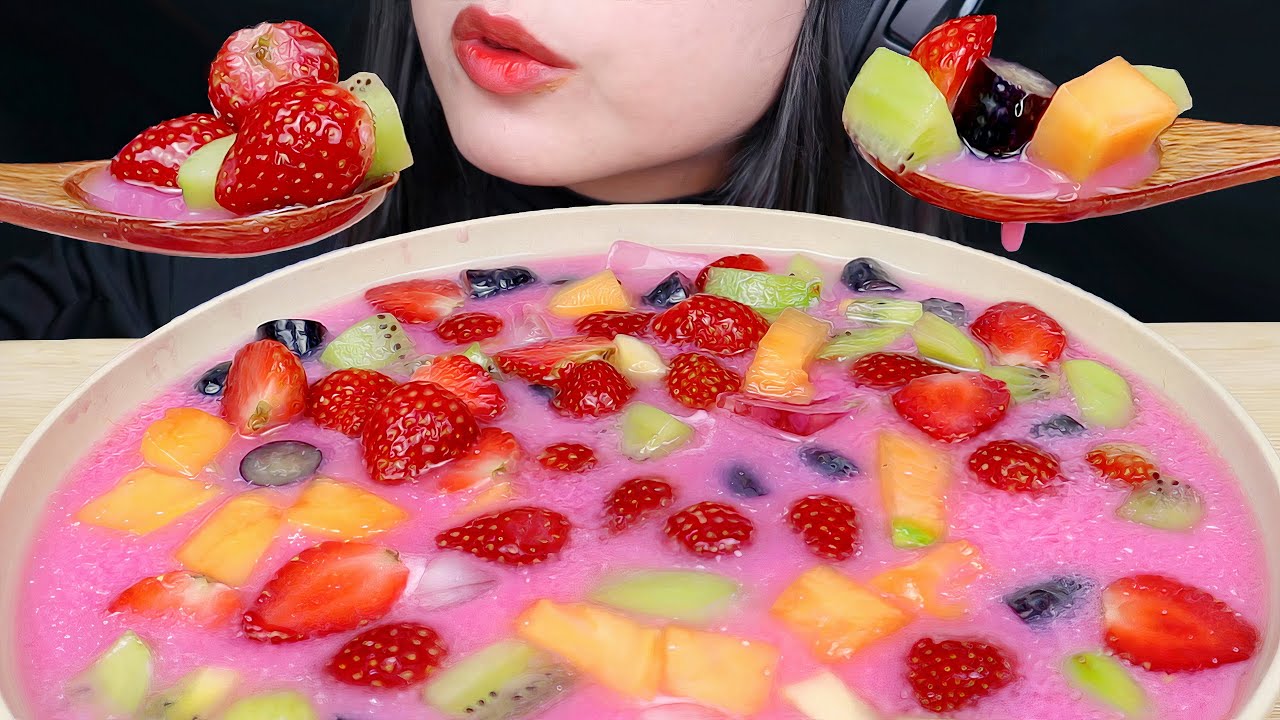 ASMR ES SOP BUAH 🍓 STRAWBERRY, ANGGUR MOON DROP, KIWI, GOLDEN MELON | RESEP BIKIN SOP BUAH SEGAR