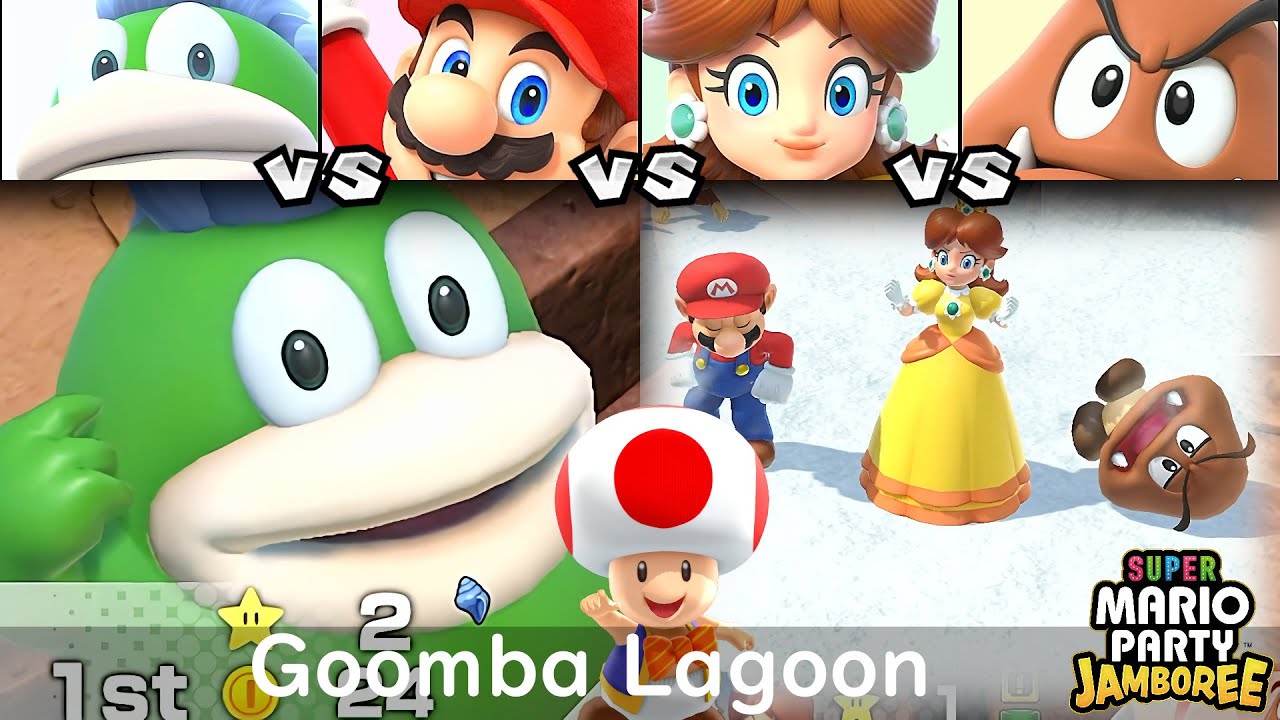 Super Mario Party Jamboree Spike vs Mario vs Daisy vs Goomba in Goomba Lagoon