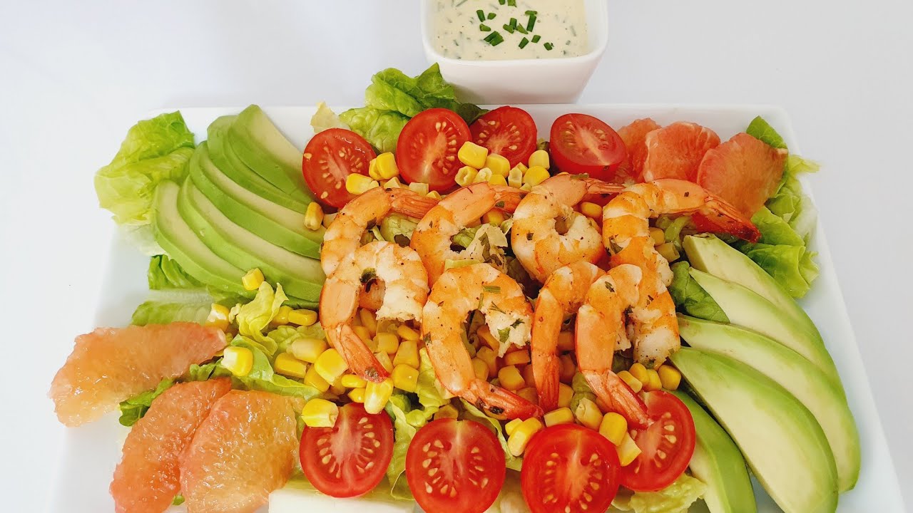 salade avocat crevettes pamplemousse et sa vinaigrette.recette facile et rapide #salade