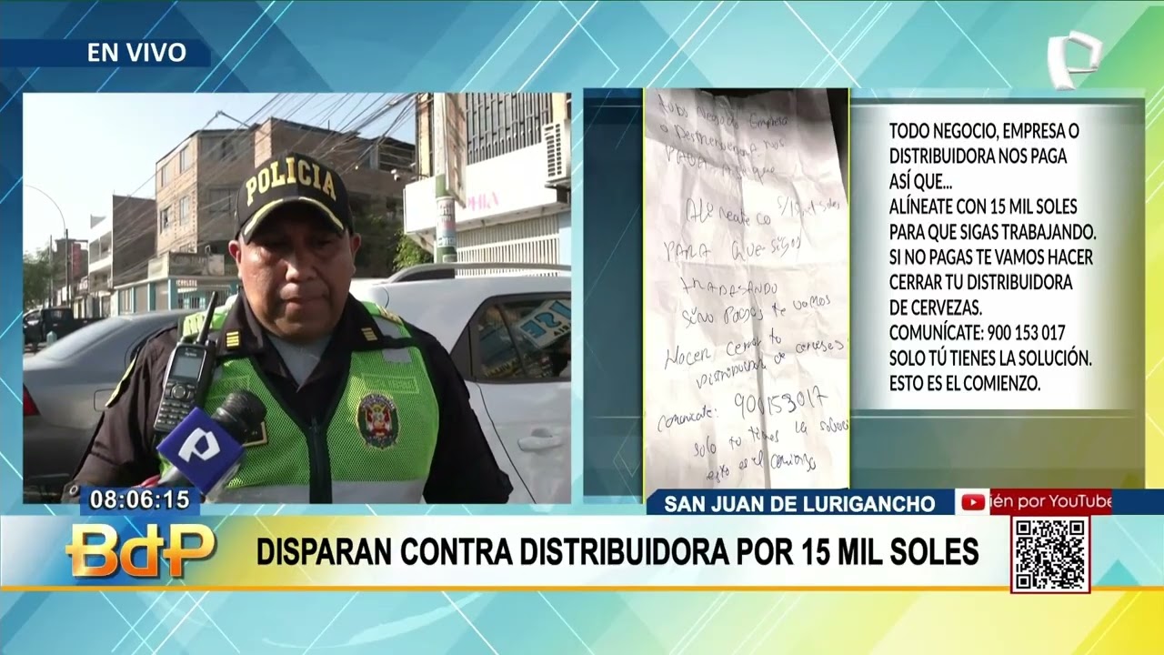 SJL: extorsionadores exigen pago de 15 mil soles a distribuidora