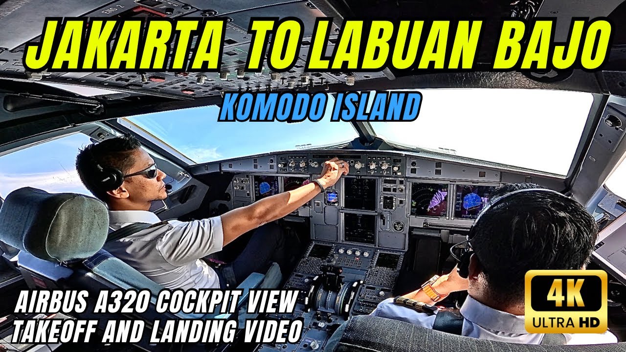 JAKARTA TO LABUAN BAJO (KOMODO ISLAND) - AIRBUS 320 COCKPIT VIEW || Full takeoff and landing