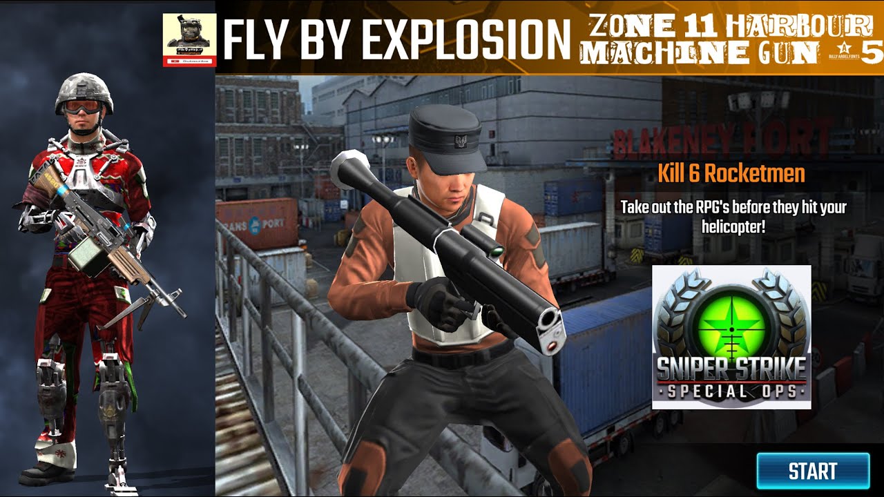 Fly by explosion Campaine Zone 11 Harbor Machine gun mission #5 sniper strike : special ops