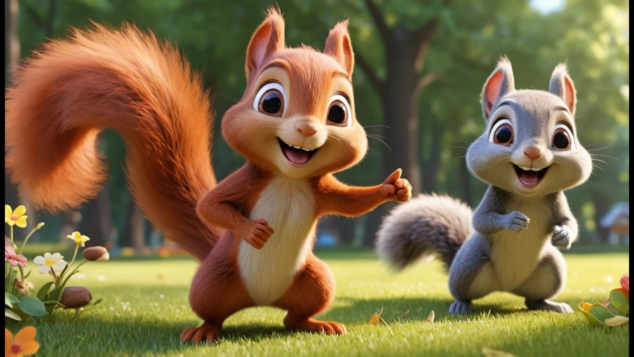 Fünf kleine Eichhörnchen im Park | Kinderlieder & Zählen lernen mit Waldtieren
