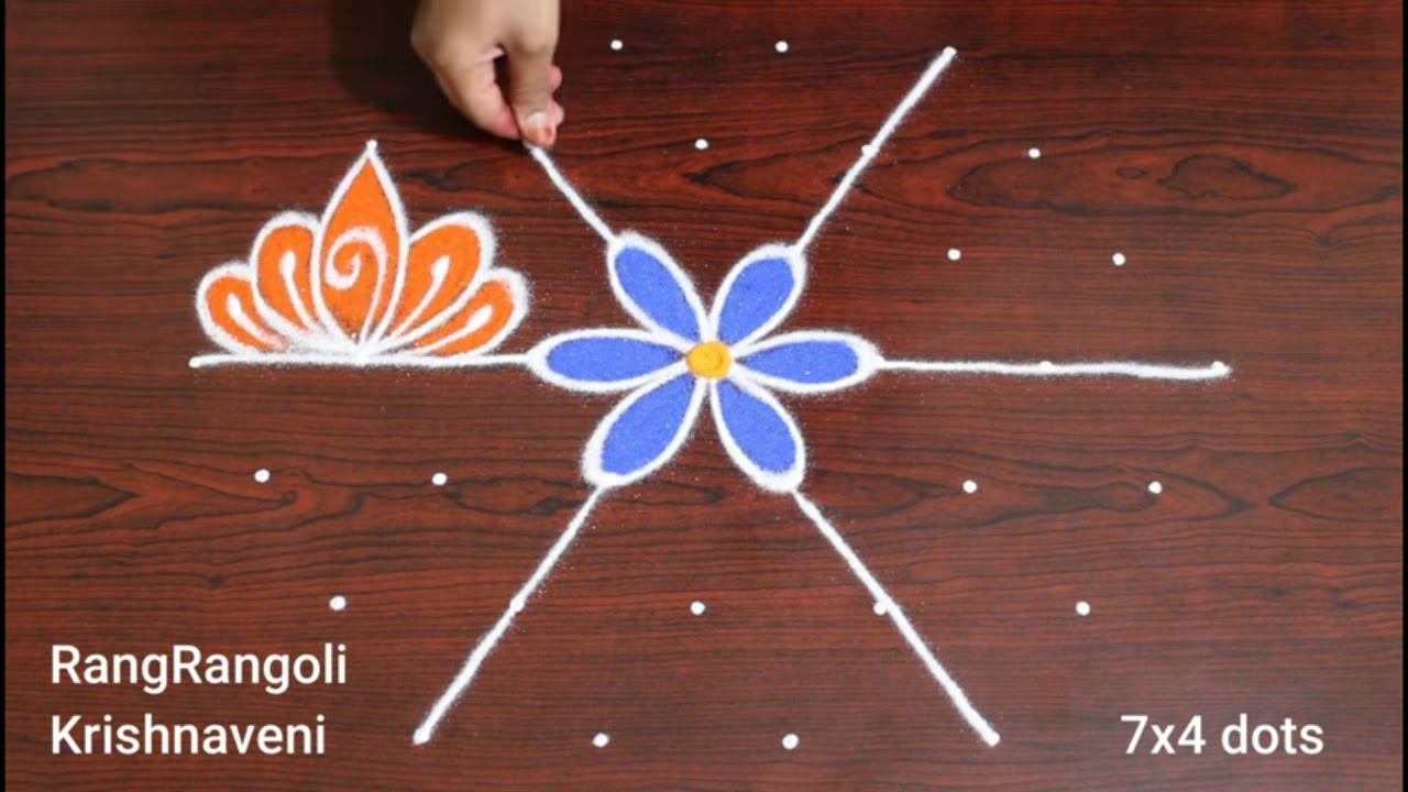 Easy Sankranthi Muggulu🌺7x4 dots Simple Peacock Rangoli🌺Pongal Kolam 2023🌺RangRangoli Krishnaveni