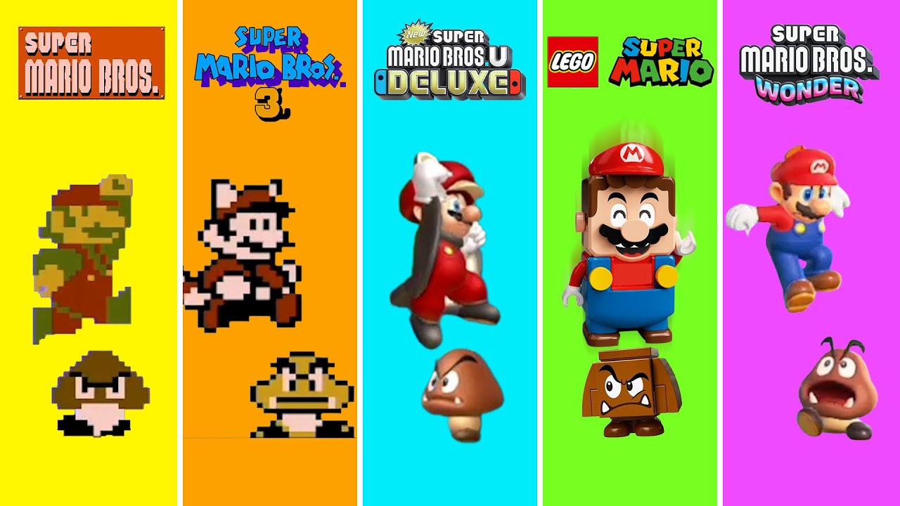 Evolution of Stomping on Goomba Super mario (LEGO and Game)