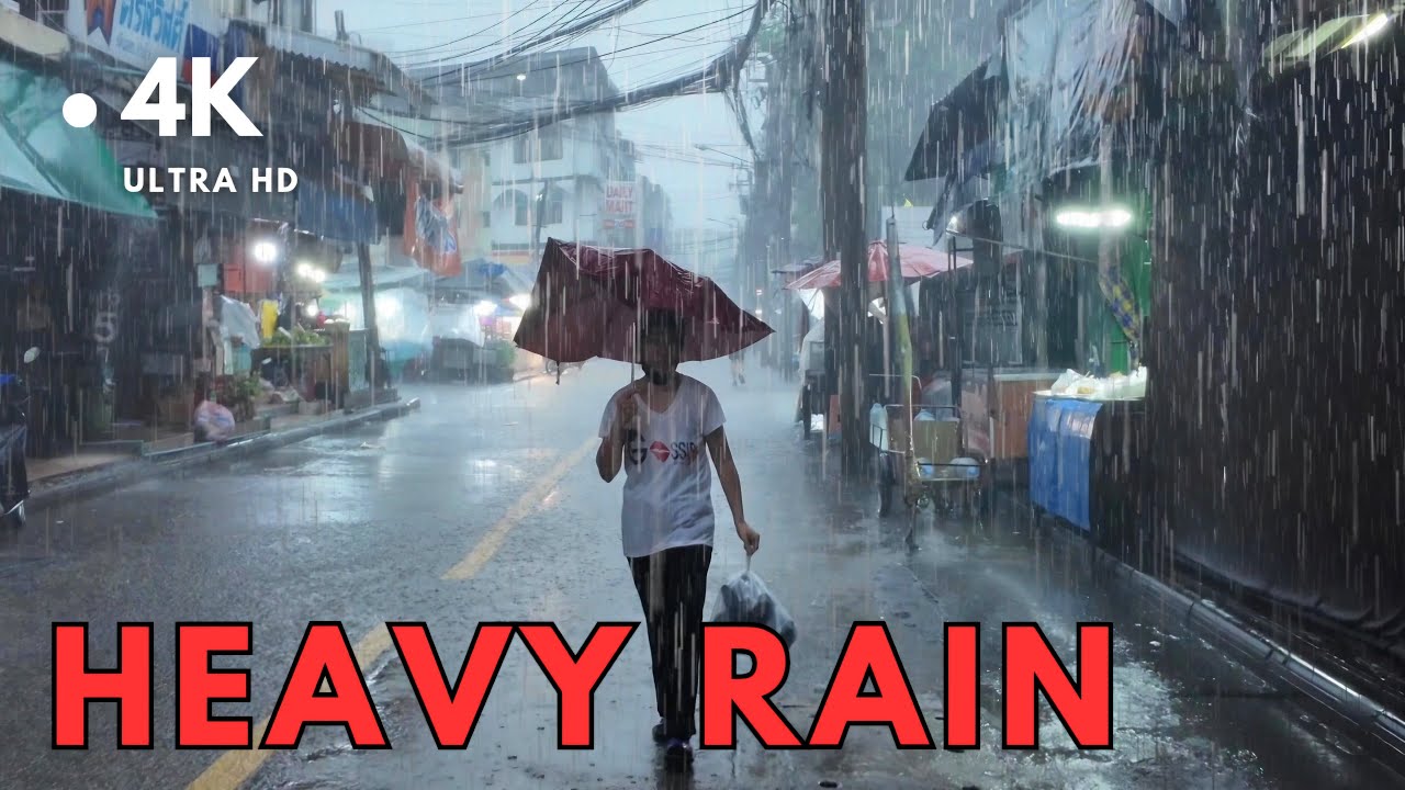 [4K UHD] Walking in Super Heavy Rain in Bangkok | Heavy Rain Sounds & Storm Sounds