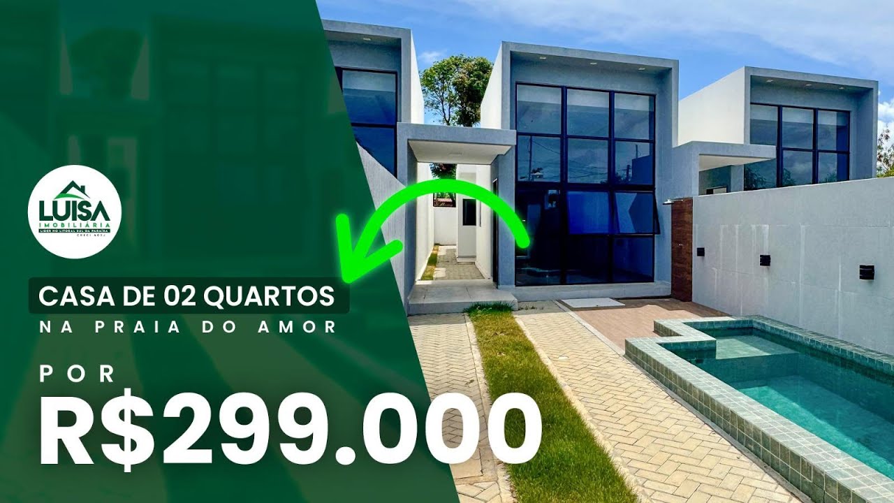 CASA NA PRAIA DO AMOR, COM 2 QUARTOS E ÁREA DE LAZER COMPLETA A POUCOS METROS DA PRAIA - PB