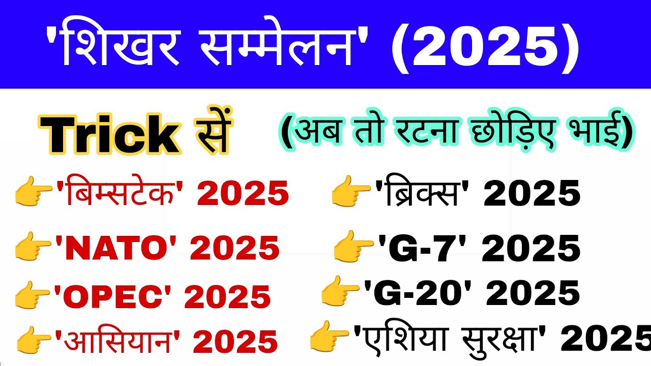 शिखर सम्मेलन 2025 Trick | Summits 2025 | Current affairs 2025 | Shikhar Sammelan 2025 Trick