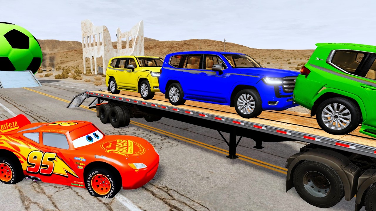 Flatbed Truck McQueen | Transportation with Truck - Pothole vs Car #22 | BeamNG.Drive Gameplay