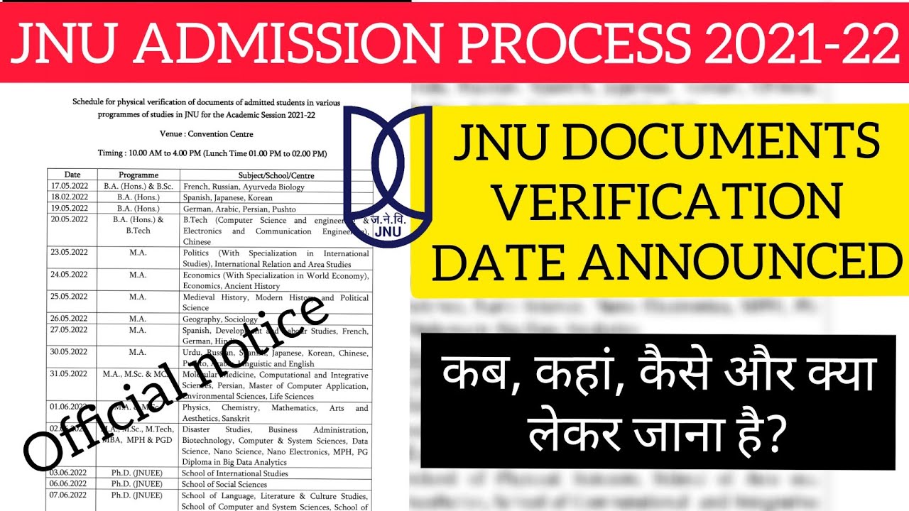 jnu documents verification process 2021||