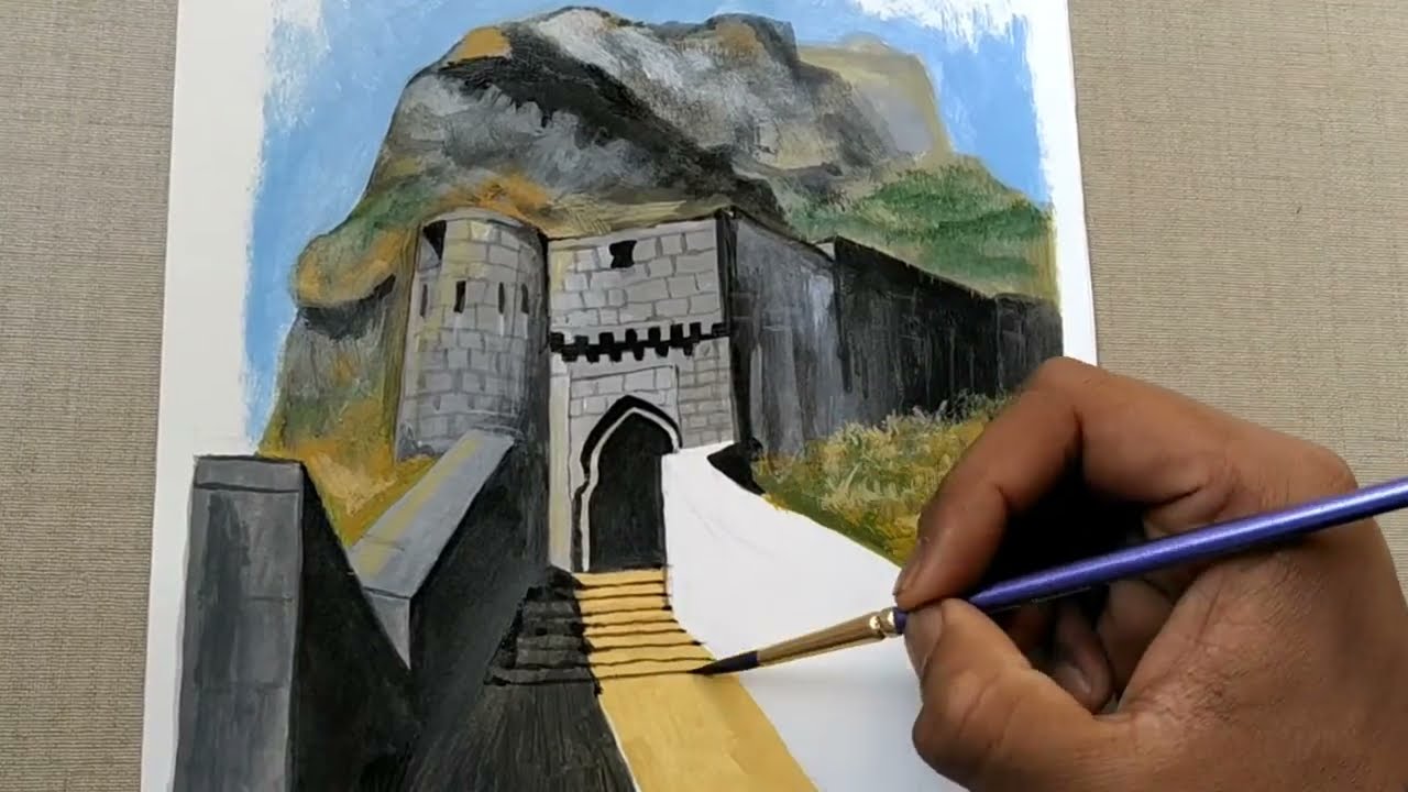 Chatrapati shivajji Maharaj fort || Lohagad fort  || Acrylic painting || 🚩🚩🚩🚩