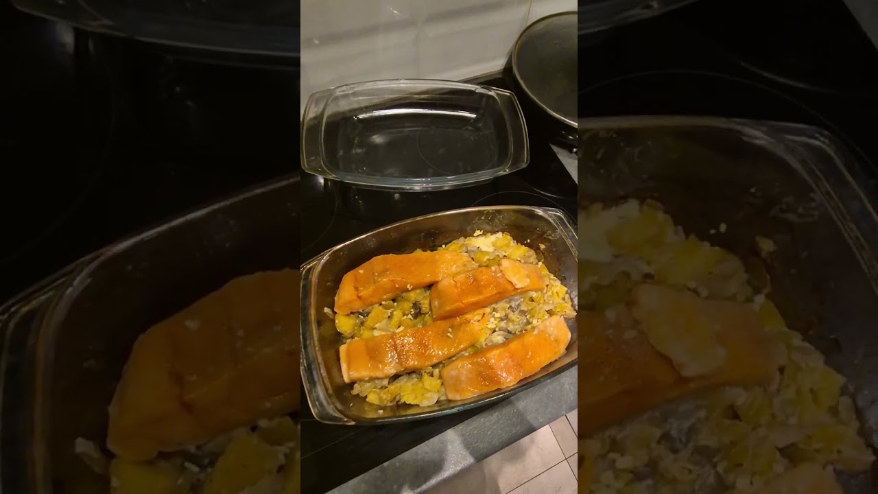Лосось с картофелем и сливками в духовке.