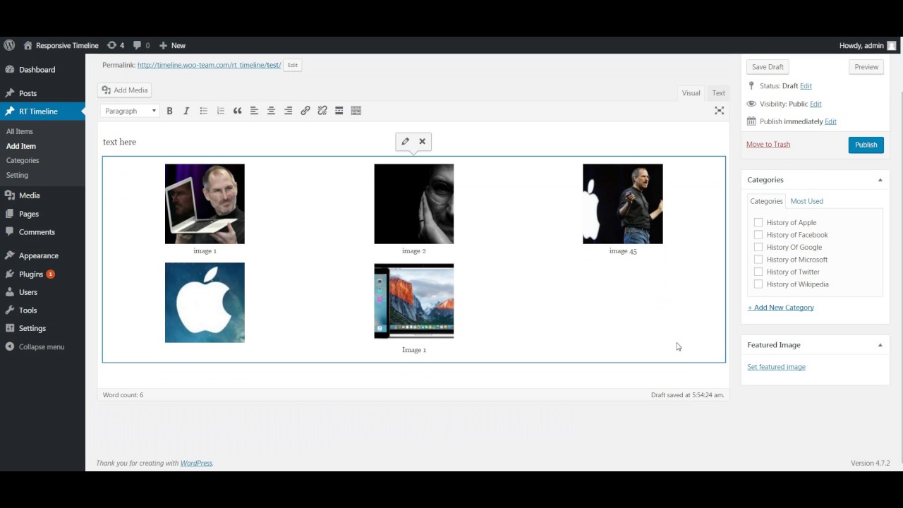 How to add image slider in responsive timeline for wordpress