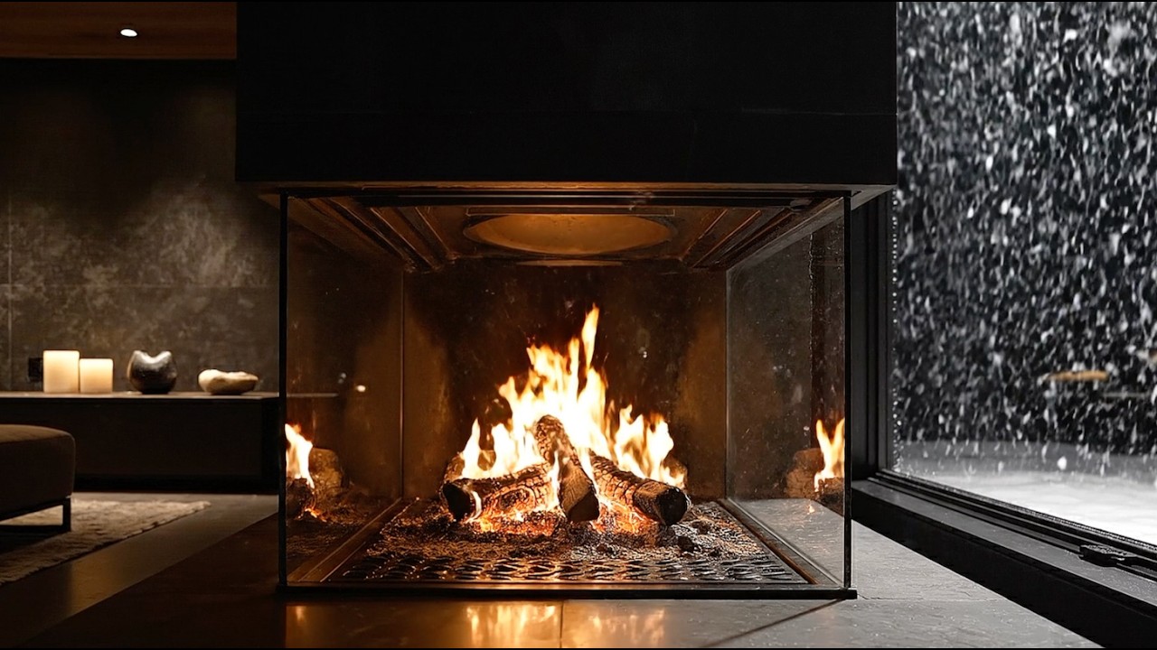 Deep Sleep Ambience: Dark Matte Fireplace & Midnight Blizzard | 3-Hour HD Dark Screen Relaxation