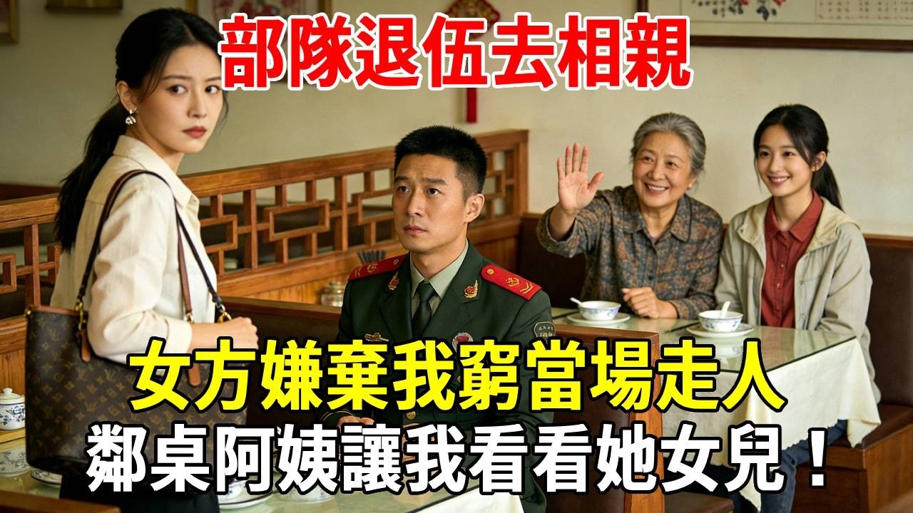 部隊退伍去相親，女方嫌棄我窮當場走人，鄰桌阿姨讓我看看她女兒！