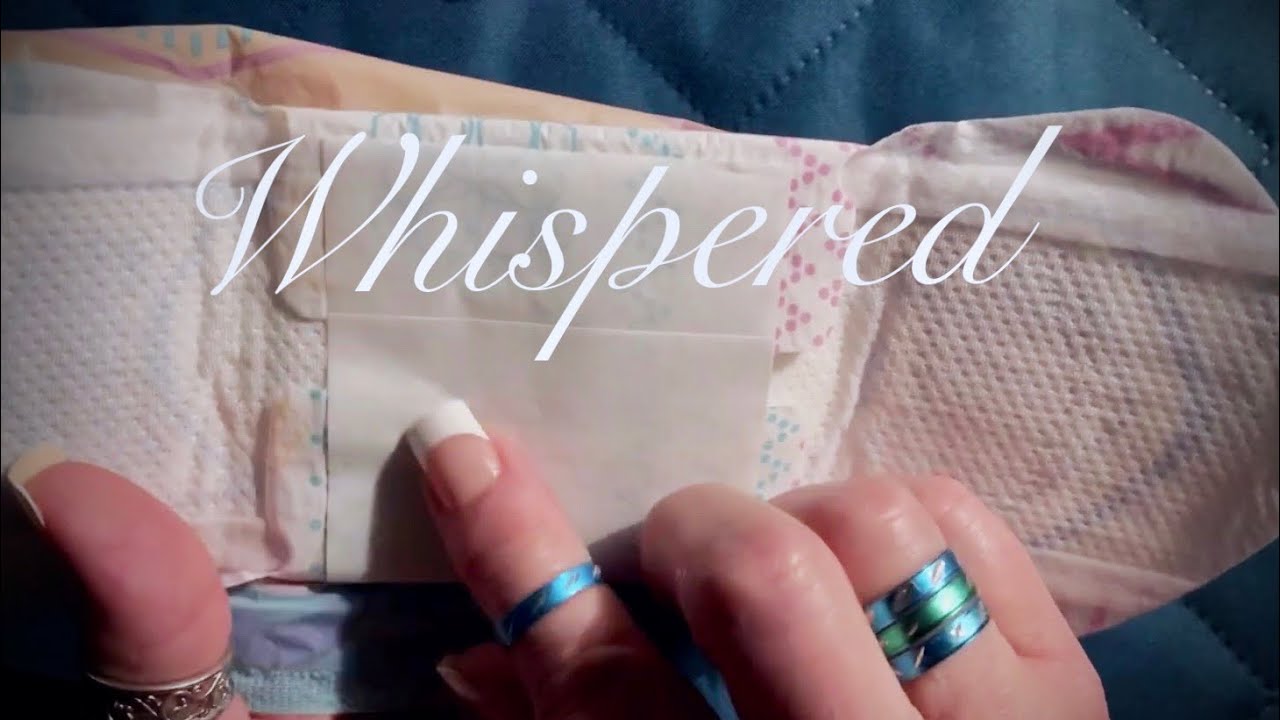 ASMR Whispered show & tell of Ladies napkins🤭🤫 Sticky adhesive sounds/paper & plastic crinkles