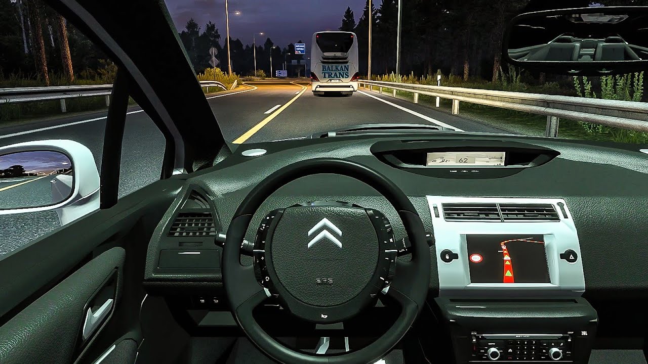 Citroen C4 - Euro Truck Simulator 2 | Night Drive [Steering Wheel Gameplay]