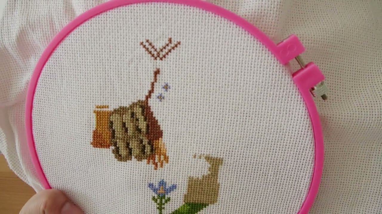 See You In Spring Frog and Toad Cross Stitch Timelapse (PART I) - Come Craft With Me