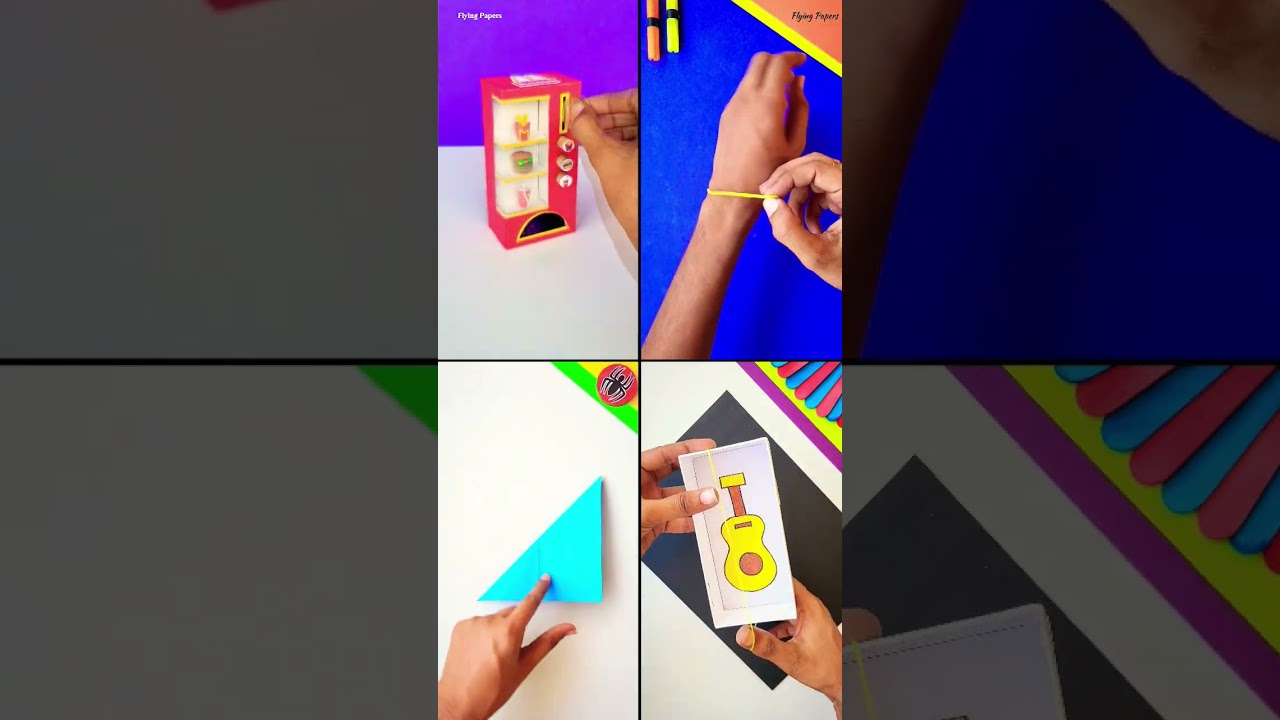 4 Amazing paper toys , how to make burger dispenser , rubberband magic toy , diy guitar , spinner