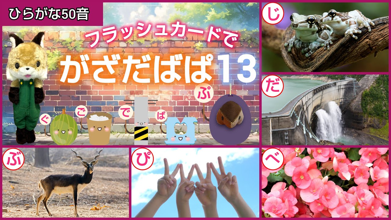【フラッシュカード】ひらがな50音「フラッシュカードで♪がざだばぱ13」