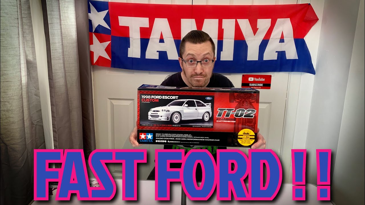 E103: Unboxing The Tamiya 1998 Ford Escort Custom TT-02 Chassis Kit# 58691