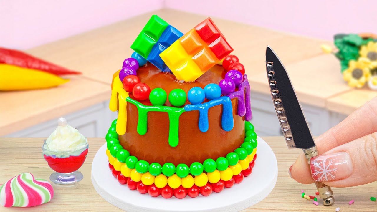 Fascinating Mini Rainbow Chocolate Cake Recipe 🍫🌈 | Amazing Miniature KitKat Chocolate Rainbow Cake