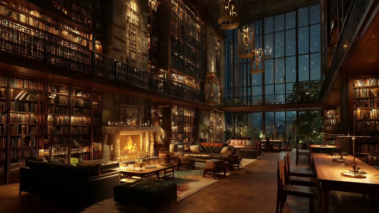 Library Ambience📚 | 8 Hours Rain & Fireplace for Study & Sleep