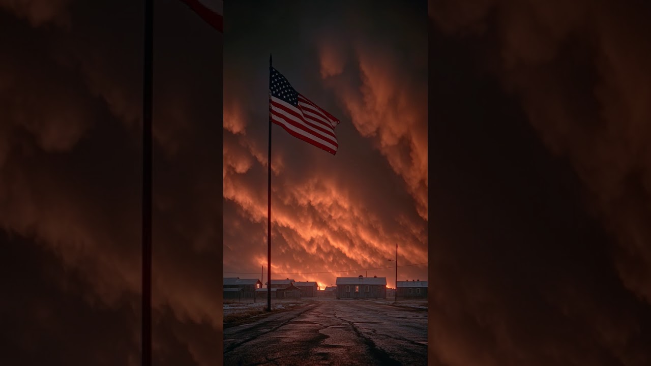 American Flag Against Dramatic Sunset Clouds | USA Symbol Stock Video 4K