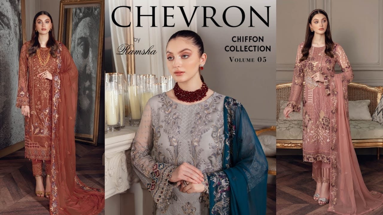 Pakistani Chevron by Ramsha Vol-05 Luxury Chiffon Three Piece 2022