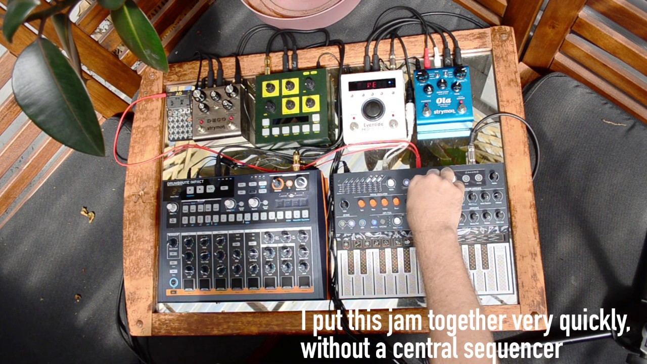 Simple setup jam w/ Arturia MicroFreak, DrumBrute Impact, OTO Bam, Strymon pedals, H9, PO-33