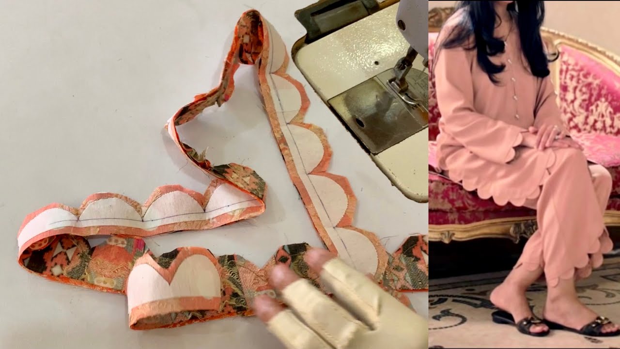 Making cutwork design on neck, chalk, gol daman and sleeves / full kurti cutting and stitching