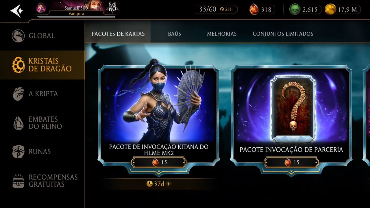 MORTAL KOMBAT MOBILE, PACOTE DE INVOCACÃO KITANA DO FILME MK2 💙🫶🏻
