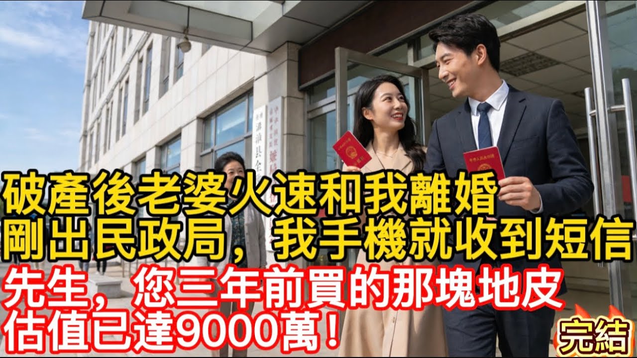 【完結】破產後老婆火速和我離婚，剛出民政局，我手機就收到短信：先生，您三年前買的那塊地皮，估值已達9000萬！