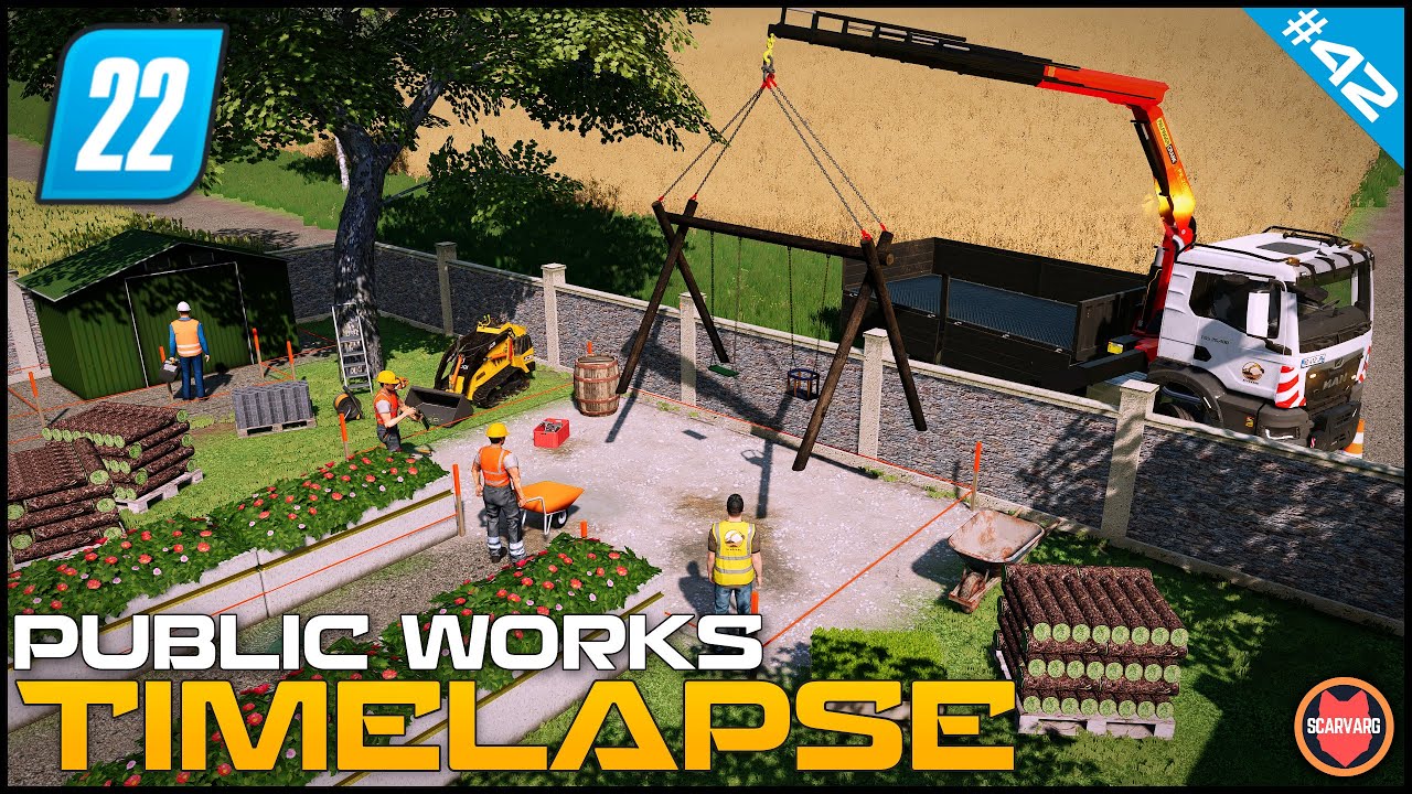 🚧 Man Crane Truck Lifting Shed, Swing & Pots - Garden Renovation ⭐ FS22 City Public Works Timelapse