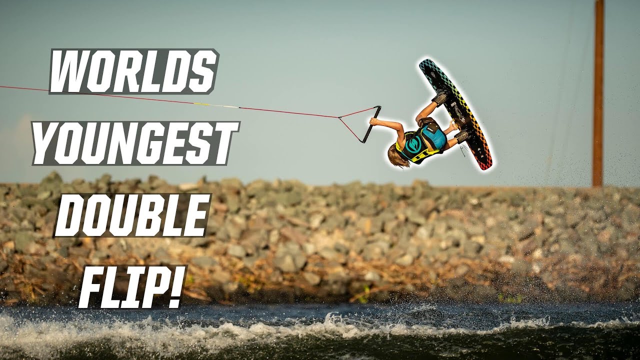 WORLD'S YOUNGEST DOUBLE FLIP!!! WAKEBOARDING BEHIND BOAT