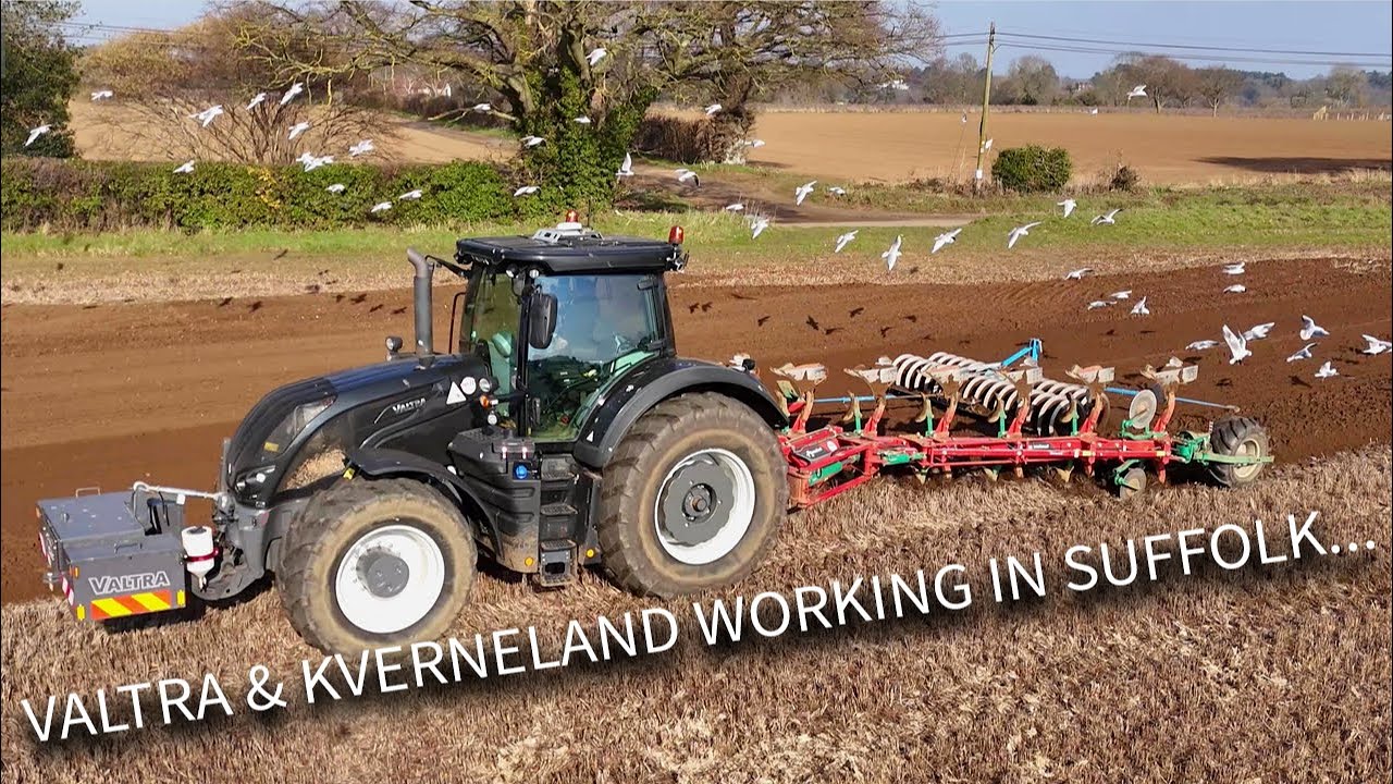 4Kᵁᴴᴰ February 2025 Valtra S394 tractor & Kverneland LO85 7 furrow ploughing near Woodbridge Suffolk