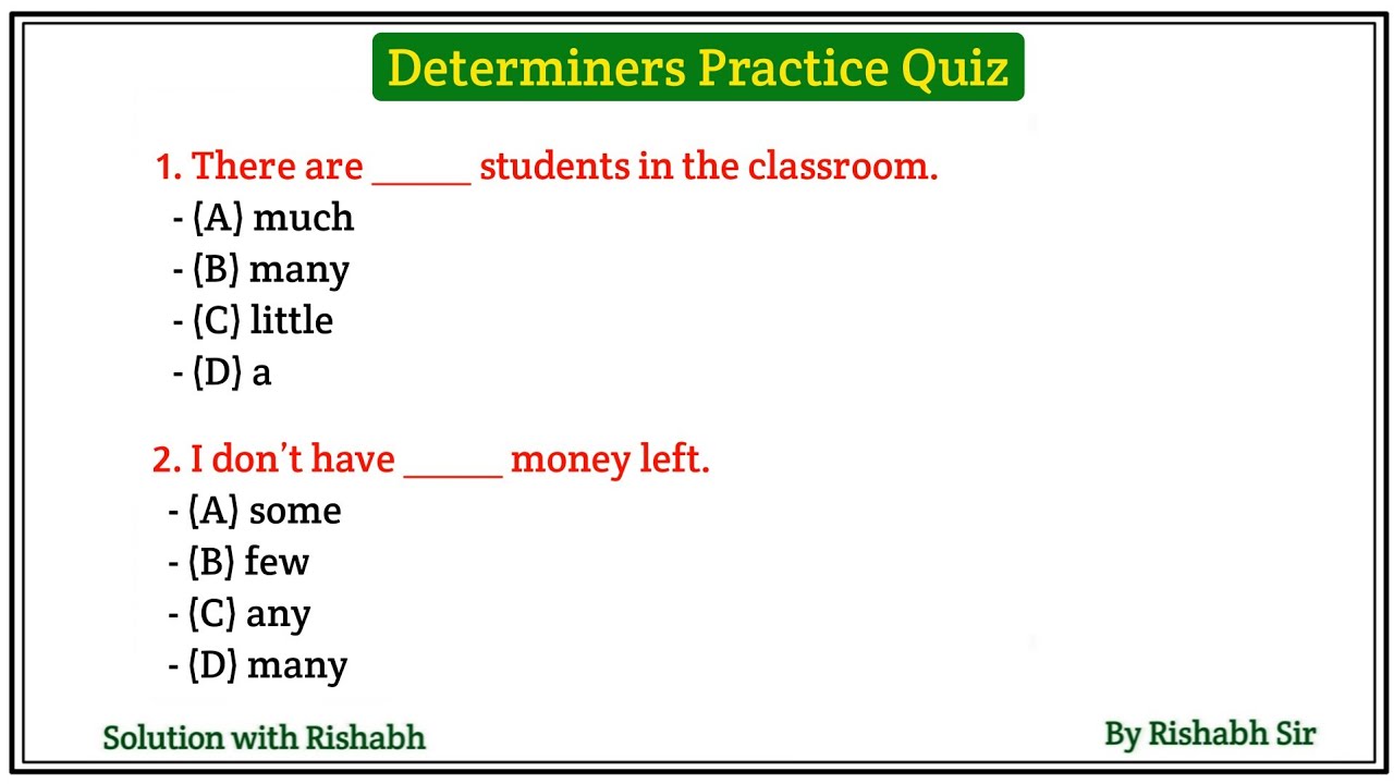 Determiners Exercise in English | Determiners Quiz | Determiners Practice Set | Adjectives quiz