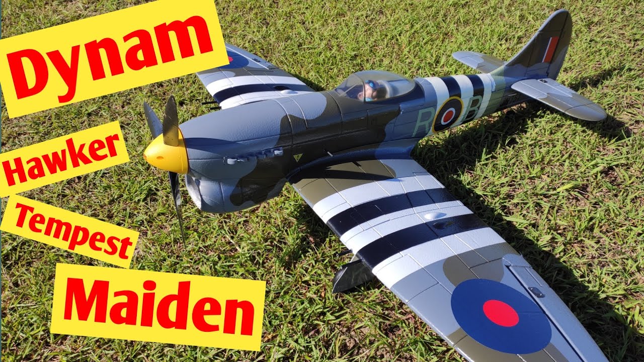 Dynam Hawker tempest Maiden flight 1250mm RC plane from banggood warbird on 4s 2200 lipo PNP review