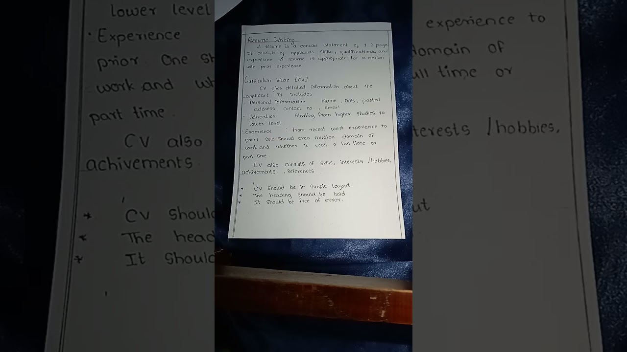 Resume, CV -Definition and structure explanation in English. Degree 3 year 5 sem